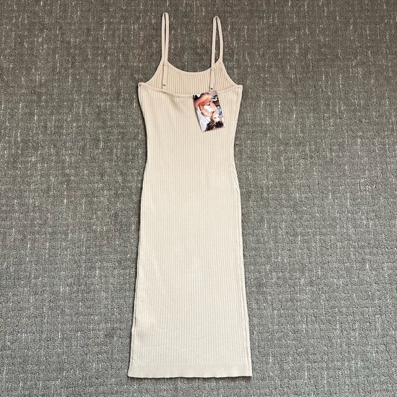 NWT Naked Wardrobe Ribbed Tan Knit Tank Midi Dress - Picture 6 of 7